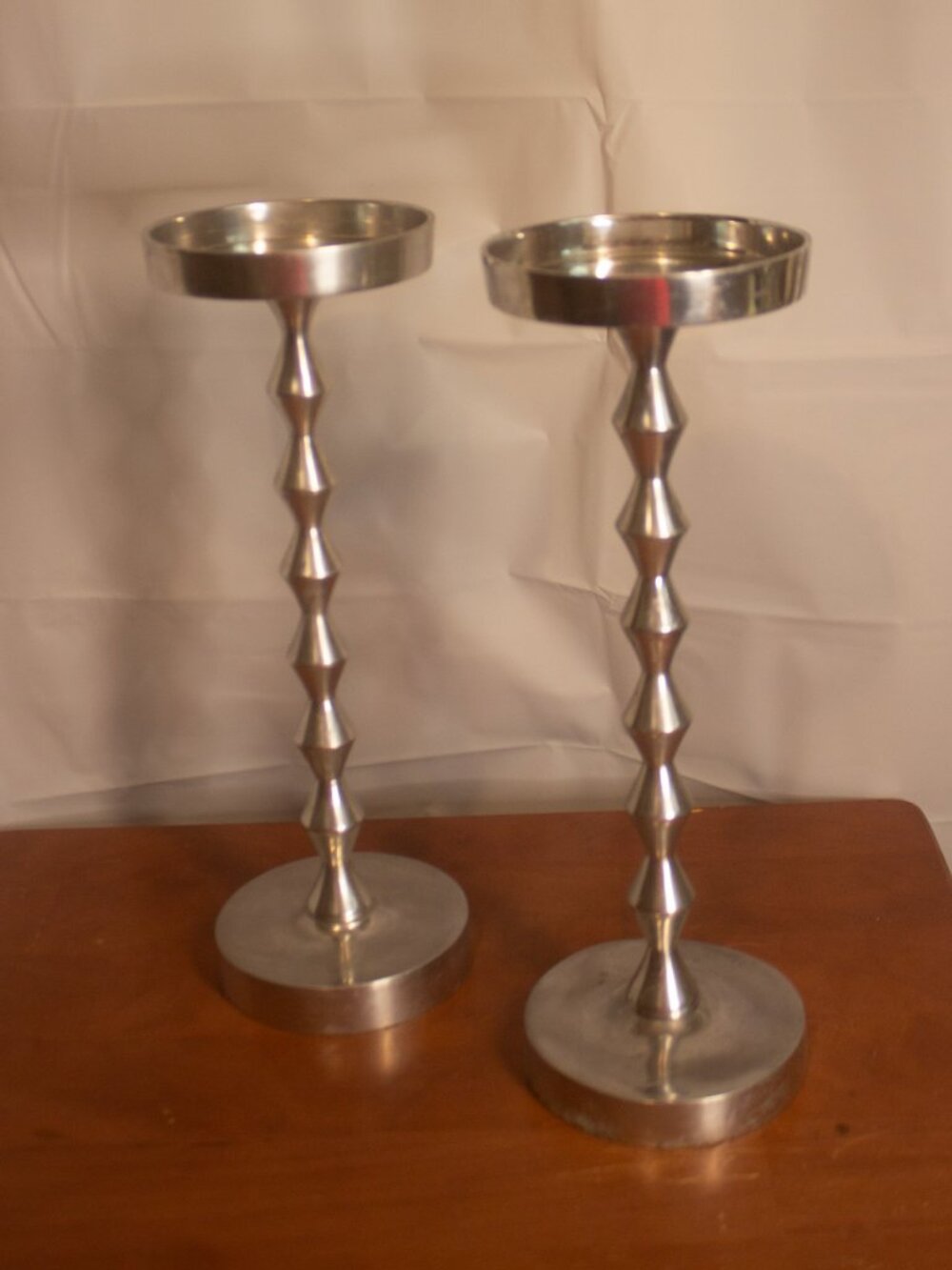 Sculptural Aluminum Candlestick Holders – Modern Geometric Pair (12.75")
